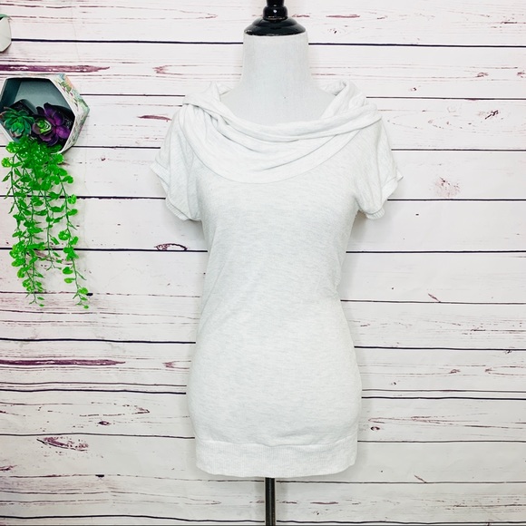 Pure Rebel Gray Cowl Neck Short Sleeve Knit Tunic Top Size Medium - Picture 2 of 9